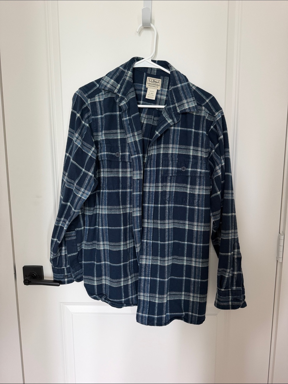 L.L. Bean Vintage Men’s Navy and Light Gray Plaid Button-Down Shirt